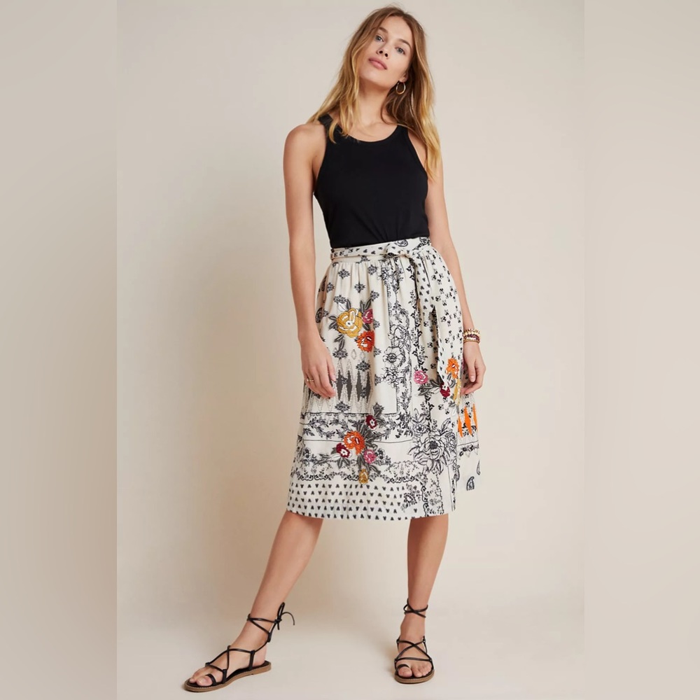 Anthropologie Devi Embroidered Midi Skirt Vineet Bahl Womens Small